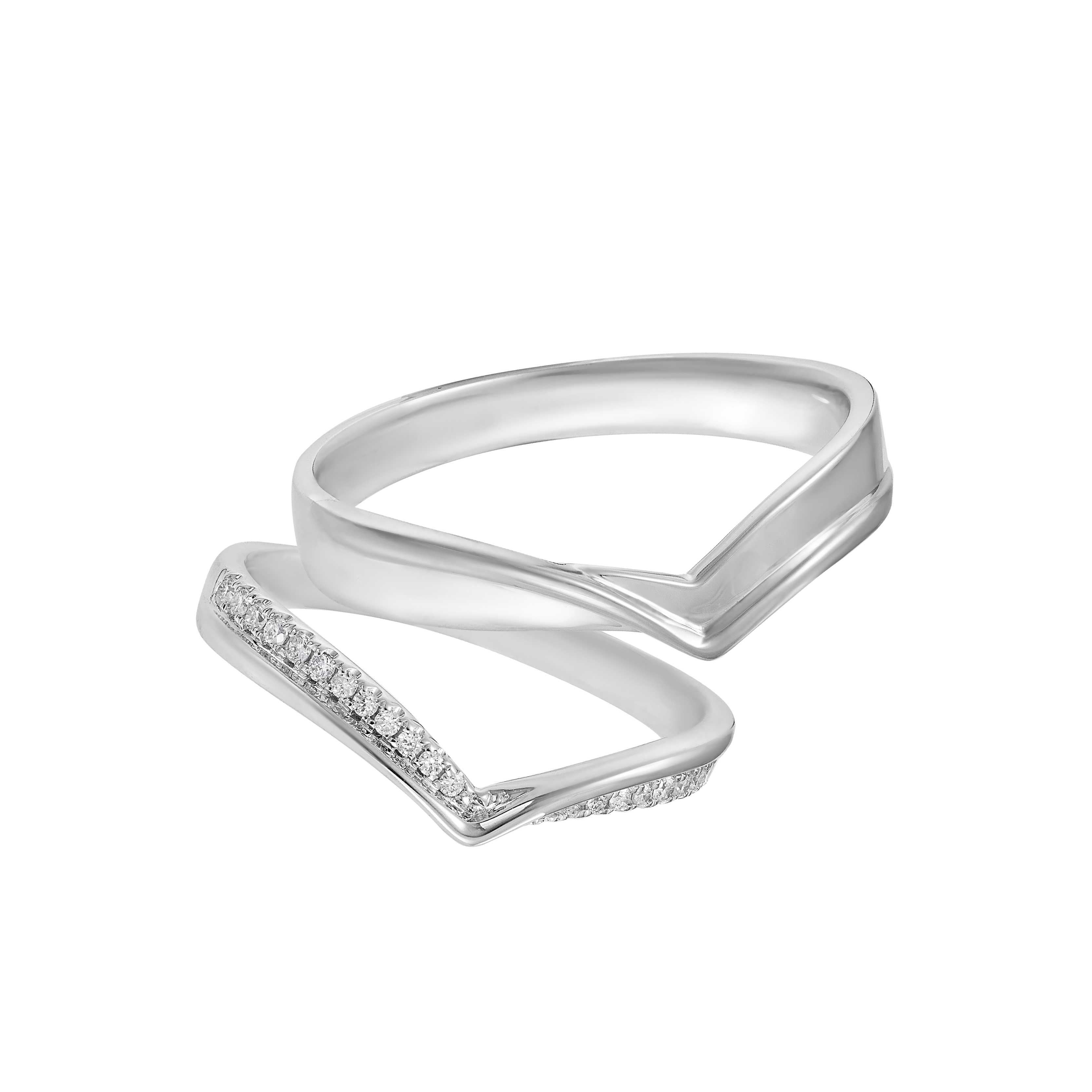 俩相牵结婚对戒系列 18K白色黄金钻石对装戒指