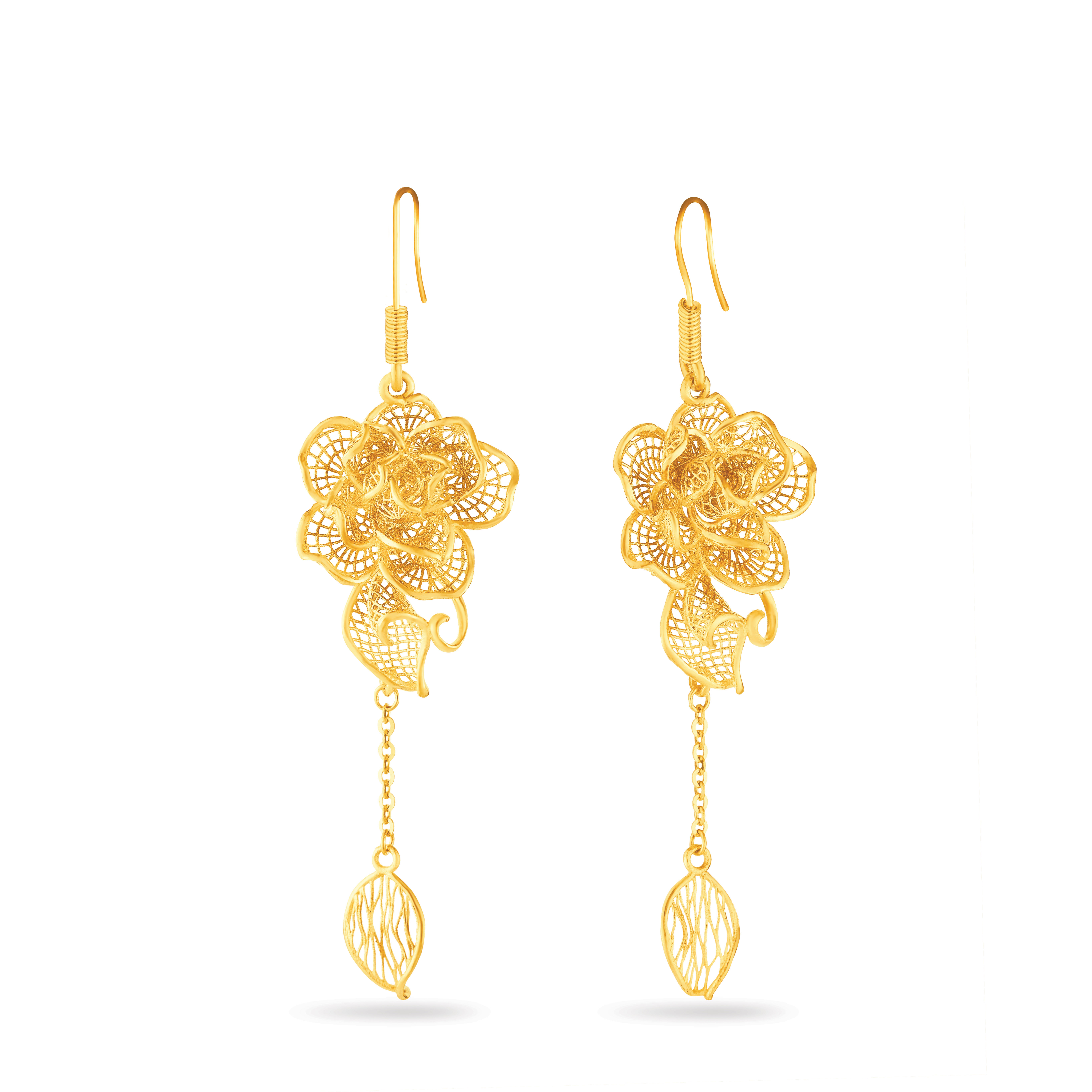 Fine Gold Earrings with Rose