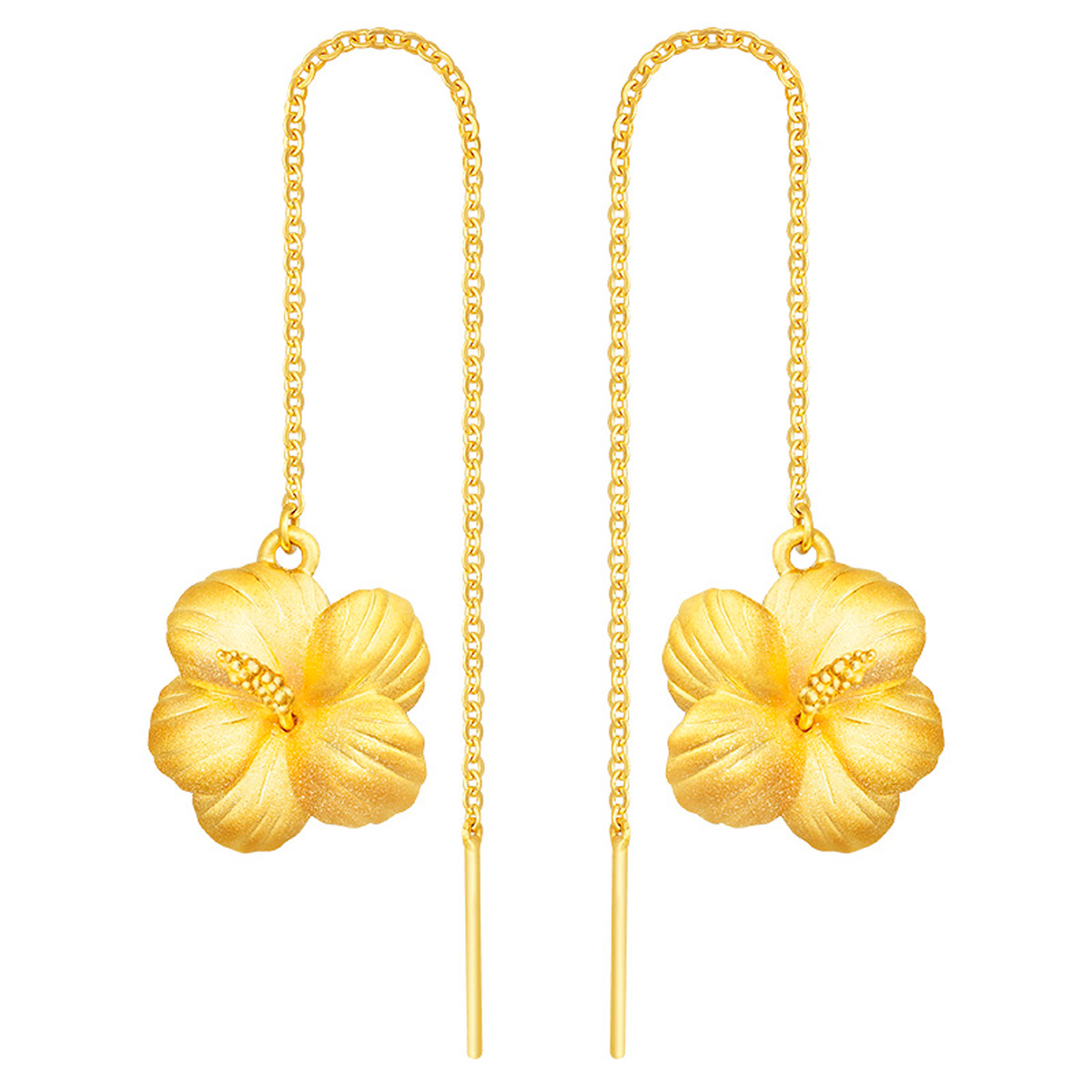 Fine Gold Earrings with Rosa-sinensis