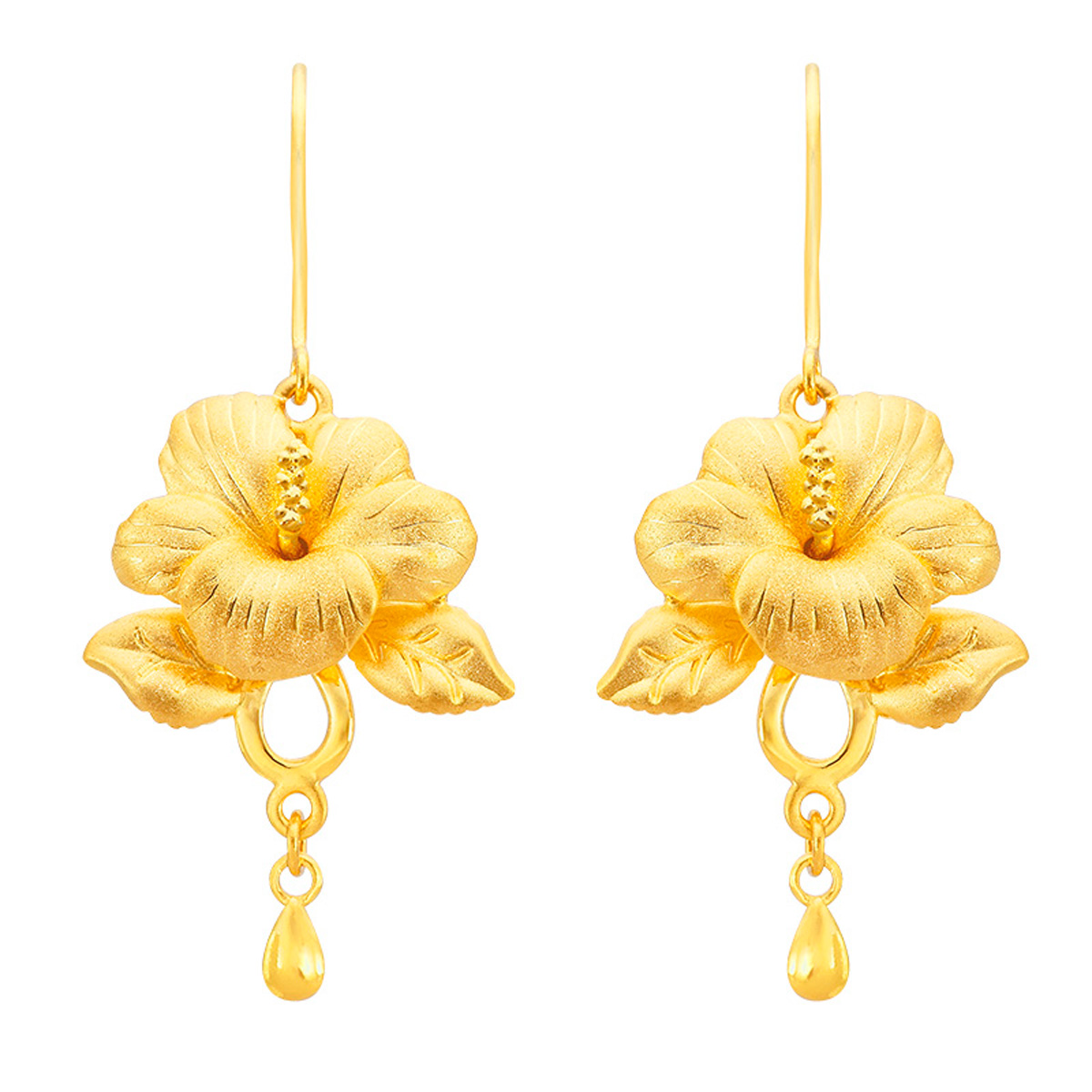 Fine Gold Earrings with Rosa-sinensis