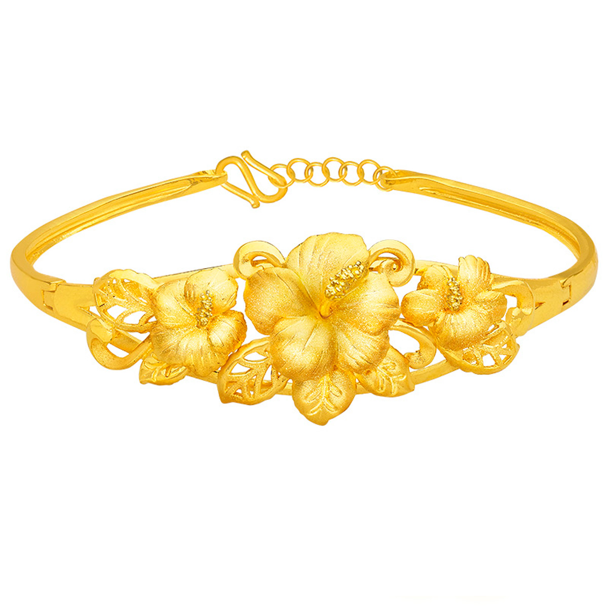 Fine Gold Bangle with Rosa-sinensis