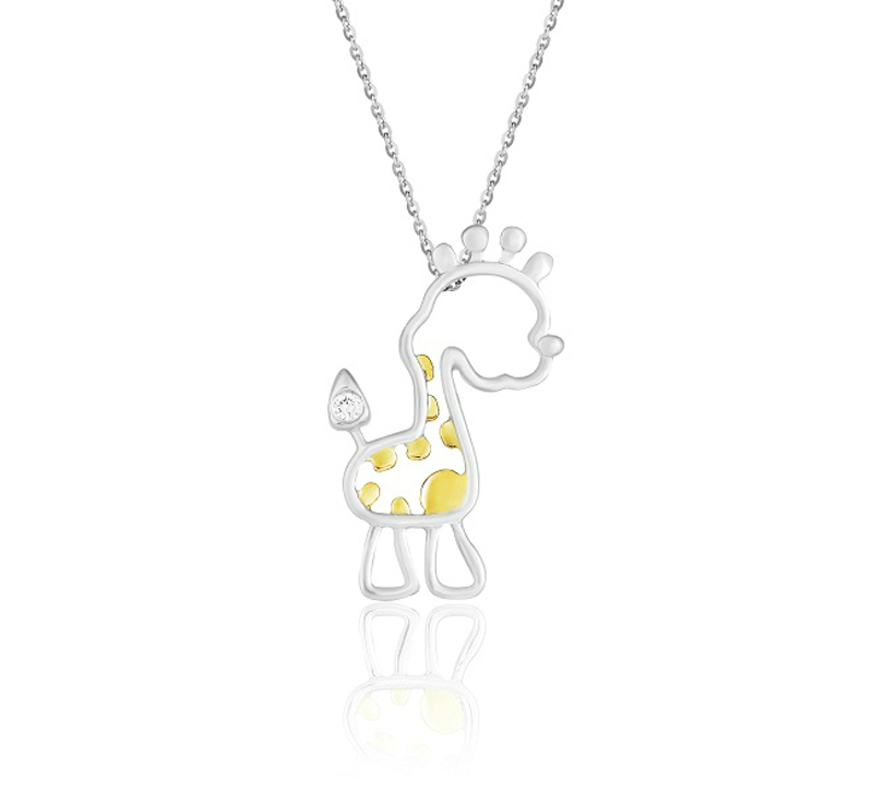 Mom Giraffe (Single diamond version) - 18K White Gold and Diamond Pendants