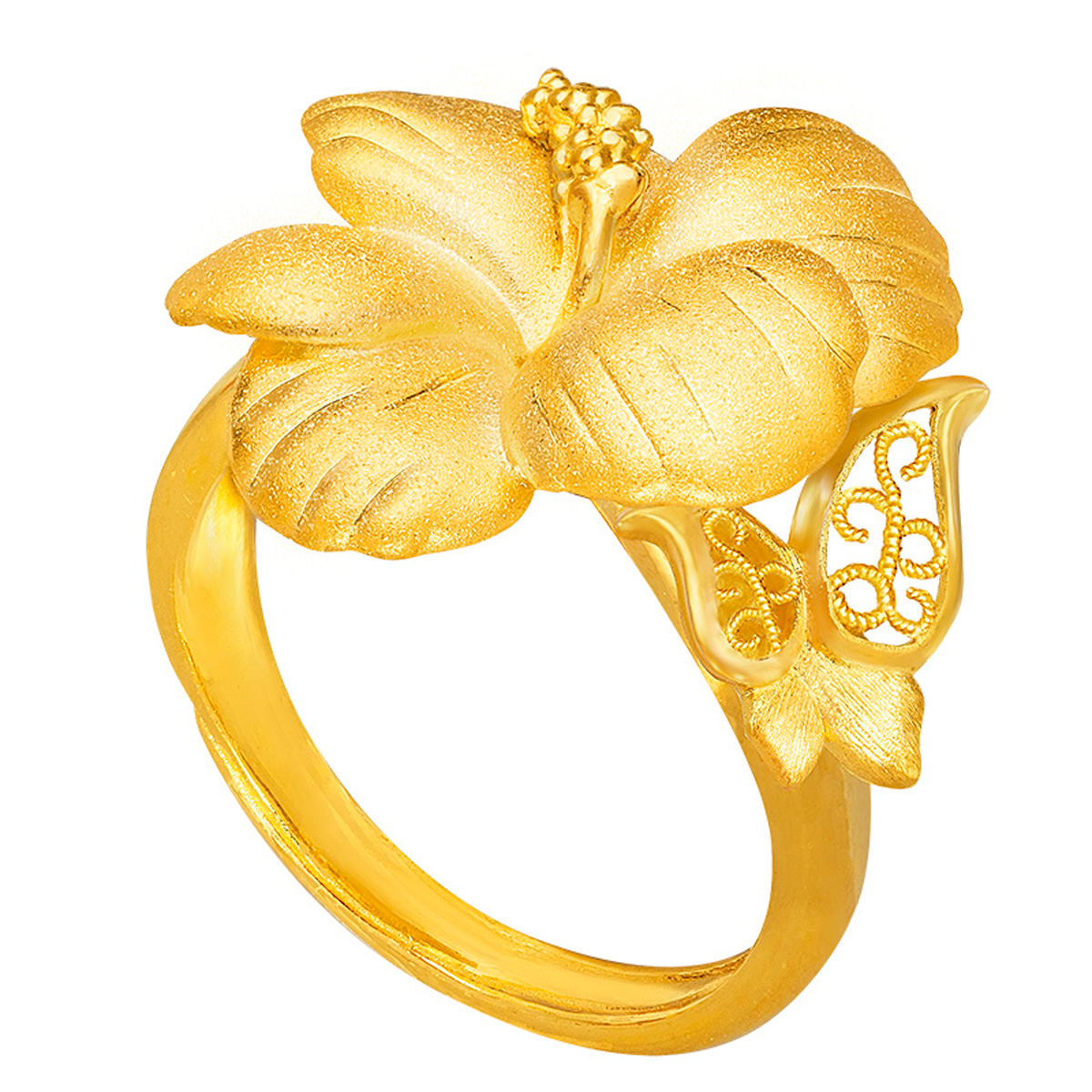 Fine Gold Ring with Rosa-sinensis