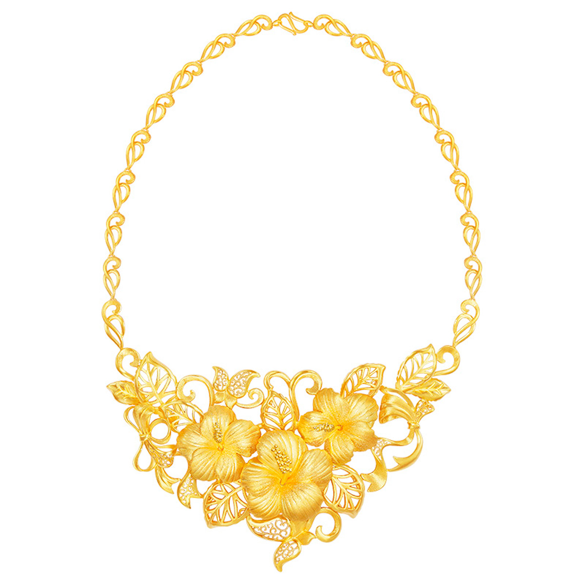 Fine Gold Necklace with Rosa-sinensis
